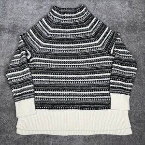 Talbots Sweater Women's Large Black Fair Isle Mock Neck Knit Wool Blend